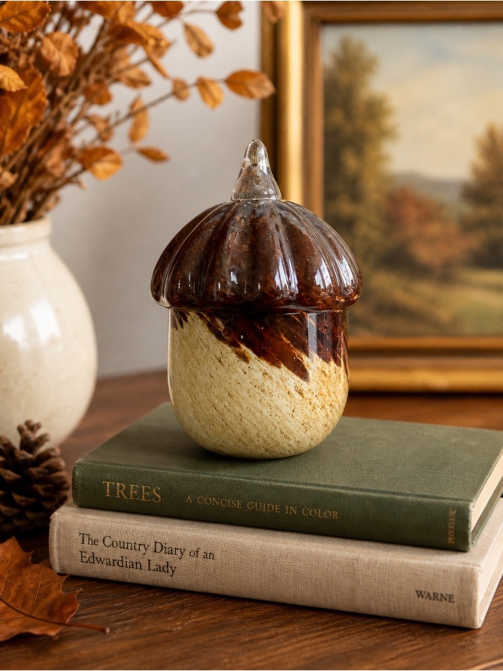 Vintage Glass Acorn Paperweight Brown Amber Woodland Cottage Fall Decor